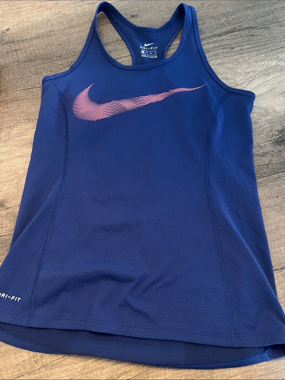 Nike Women's Blue Racerback Tank with Pink Swoosh